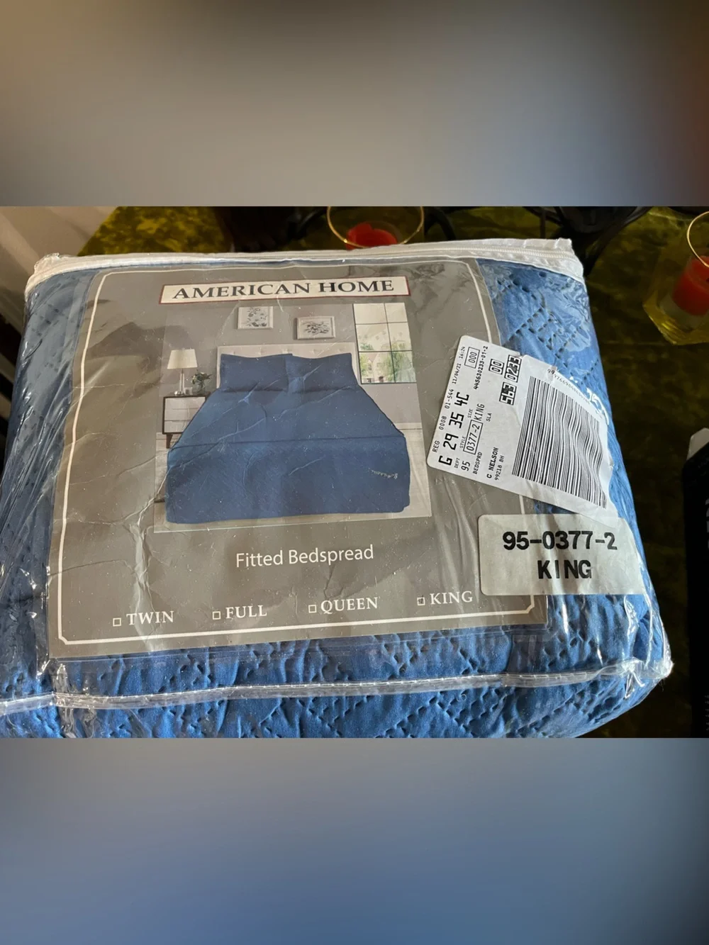 King Fitted Bedspread - Blue, New Old Stock
